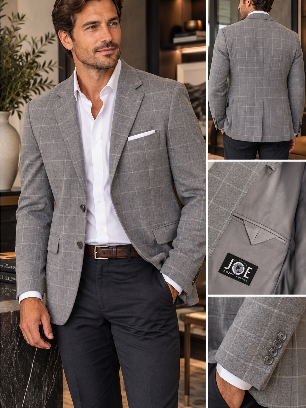 Joseph Abboud Light Gray Windowpane Blazer